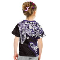 Monstera Plumeria Flowers Purple Kid T Shirt Polynesian Pattern