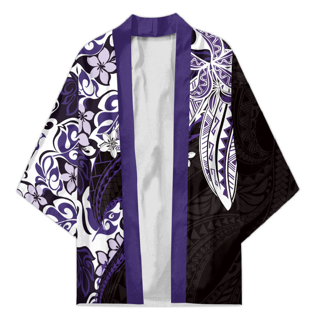 Monstera Plumeria Flowers Purple Kimono Polynesian Pattern