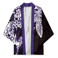 Monstera Plumeria Flowers Purple Kimono Polynesian Pattern