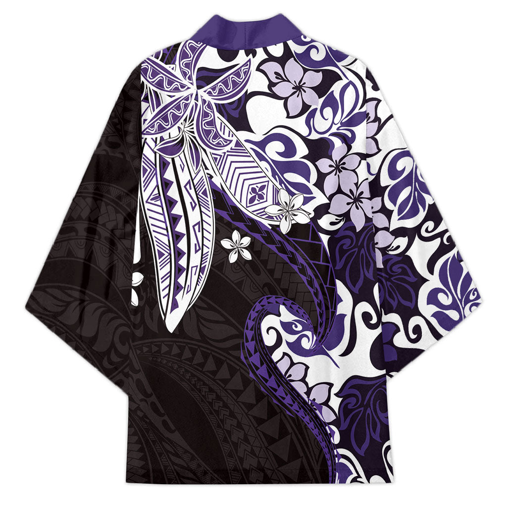 Monstera Plumeria Flowers Purple Kimono Polynesian Pattern