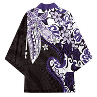 Monstera Plumeria Flowers Purple Kimono Polynesian Pattern