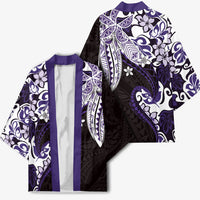 Monstera Plumeria Flowers Purple Kimono Polynesian Pattern