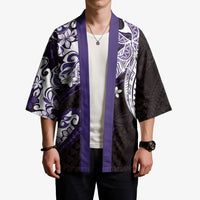 Monstera Plumeria Flowers Purple Kimono Polynesian Pattern