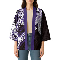 Monstera Plumeria Flowers Purple Kimono Polynesian Pattern