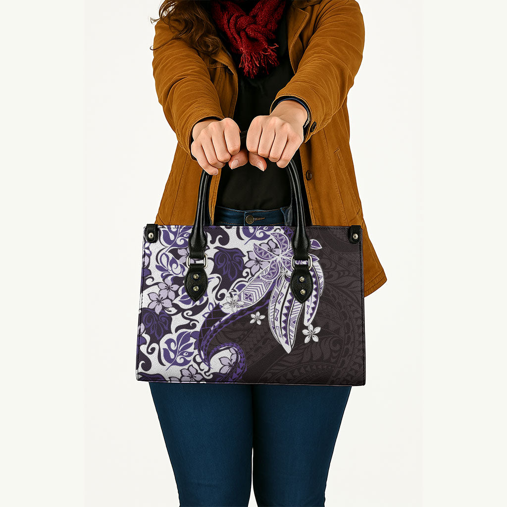 Monstera Plumeria Flowers Purple Leather Bag Polynesian Pattern LT01 - Polynesian Pride