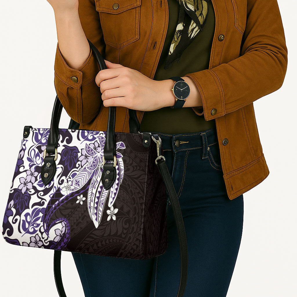 Monstera Plumeria Flowers Purple Leather Bag Polynesian Pattern LT01 - Polynesian Pride