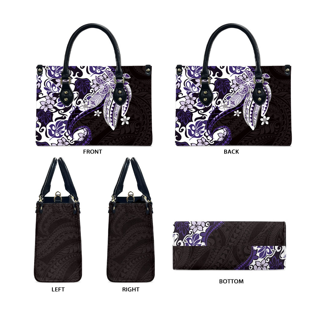 Monstera Plumeria Flowers Purple Leather Bag Polynesian Pattern LT01 - Polynesian Pride