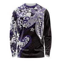 Monstera Plumeria Flowers Purple Long Sleeve Shirt Polynesian Pattern