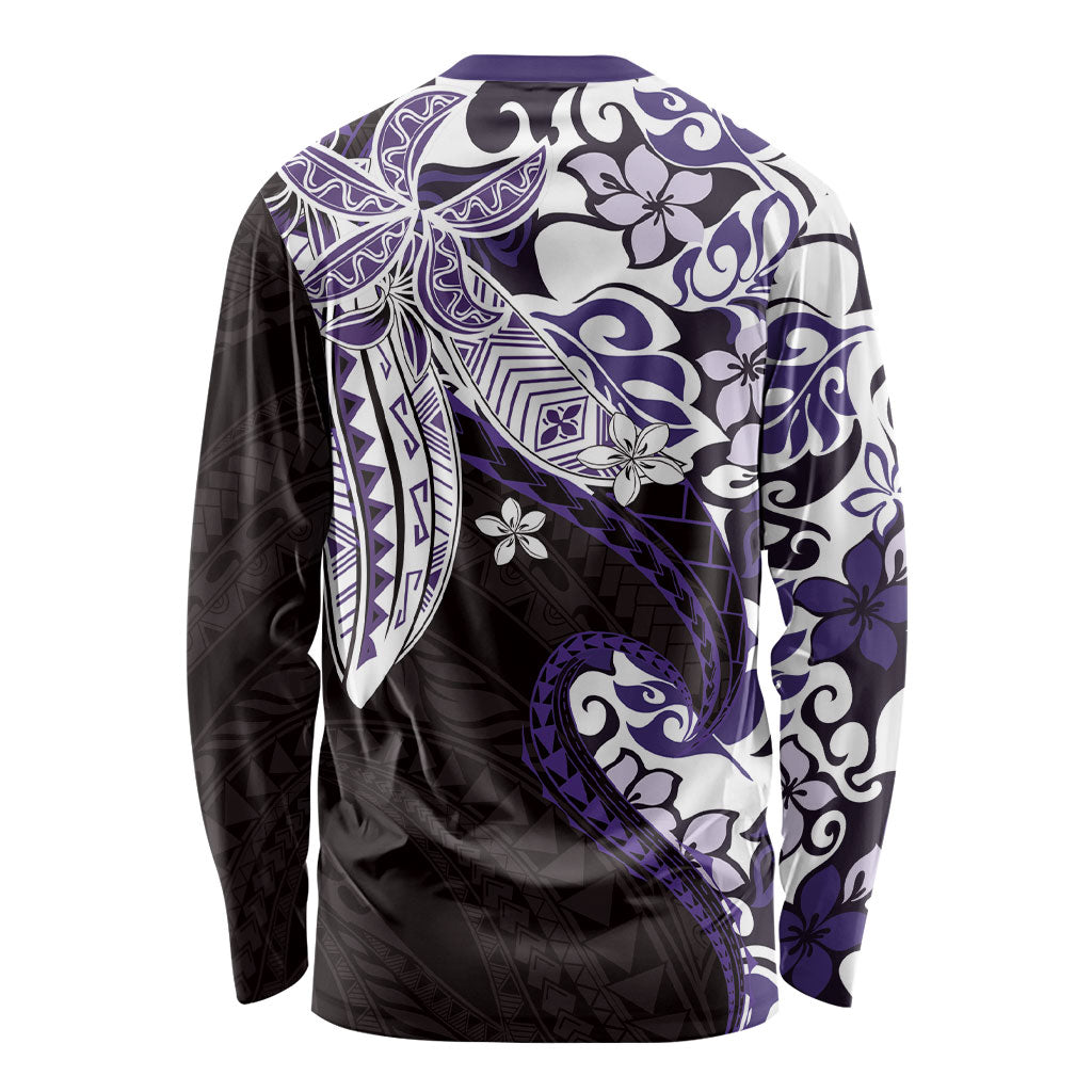 Monstera Plumeria Flowers Purple Long Sleeve Shirt Polynesian Pattern