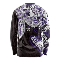 Monstera Plumeria Flowers Purple Long Sleeve Shirt Polynesian Pattern