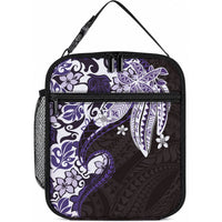 Monstera Plumeria Flowers Purple Lunch Bag Polynesian Pattern