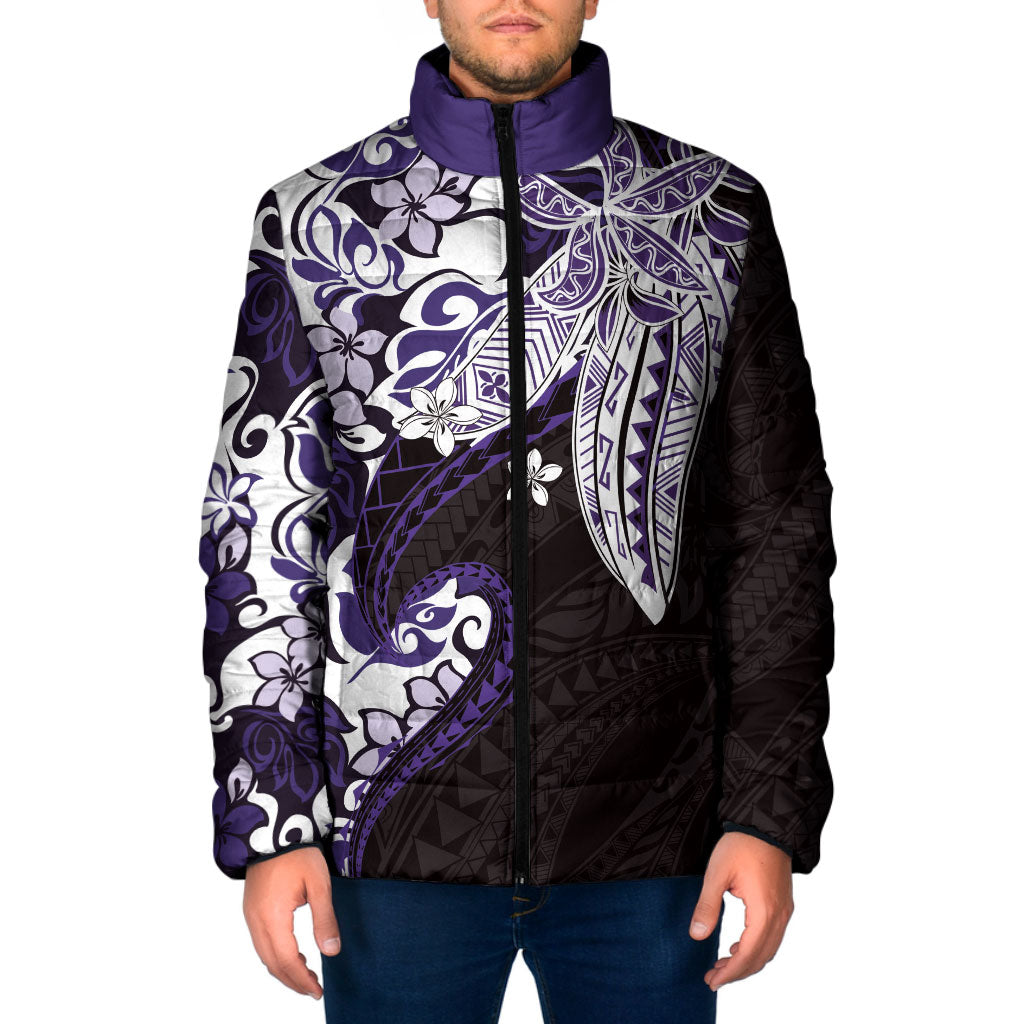 Monstera Plumeria Flowers Purple Padded Jacket Polynesian Pattern LT01 Men Purple - Polynesian Pride
