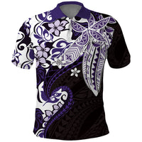 Monstera Plumeria Flowers Purple Polo Shirt Polynesian Pattern