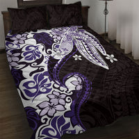 Monstera Plumeria Flowers Purple Quilt Bed Set Polynesian Pattern