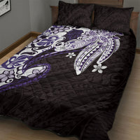Monstera Plumeria Flowers Purple Quilt Bed Set Polynesian Pattern