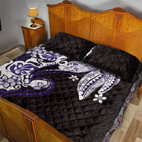 Monstera Plumeria Flowers Purple Quilt Bed Set Polynesian Pattern