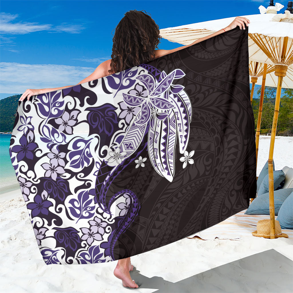 Monstera Plumeria Flowers Purple Sarong Polynesian Pattern