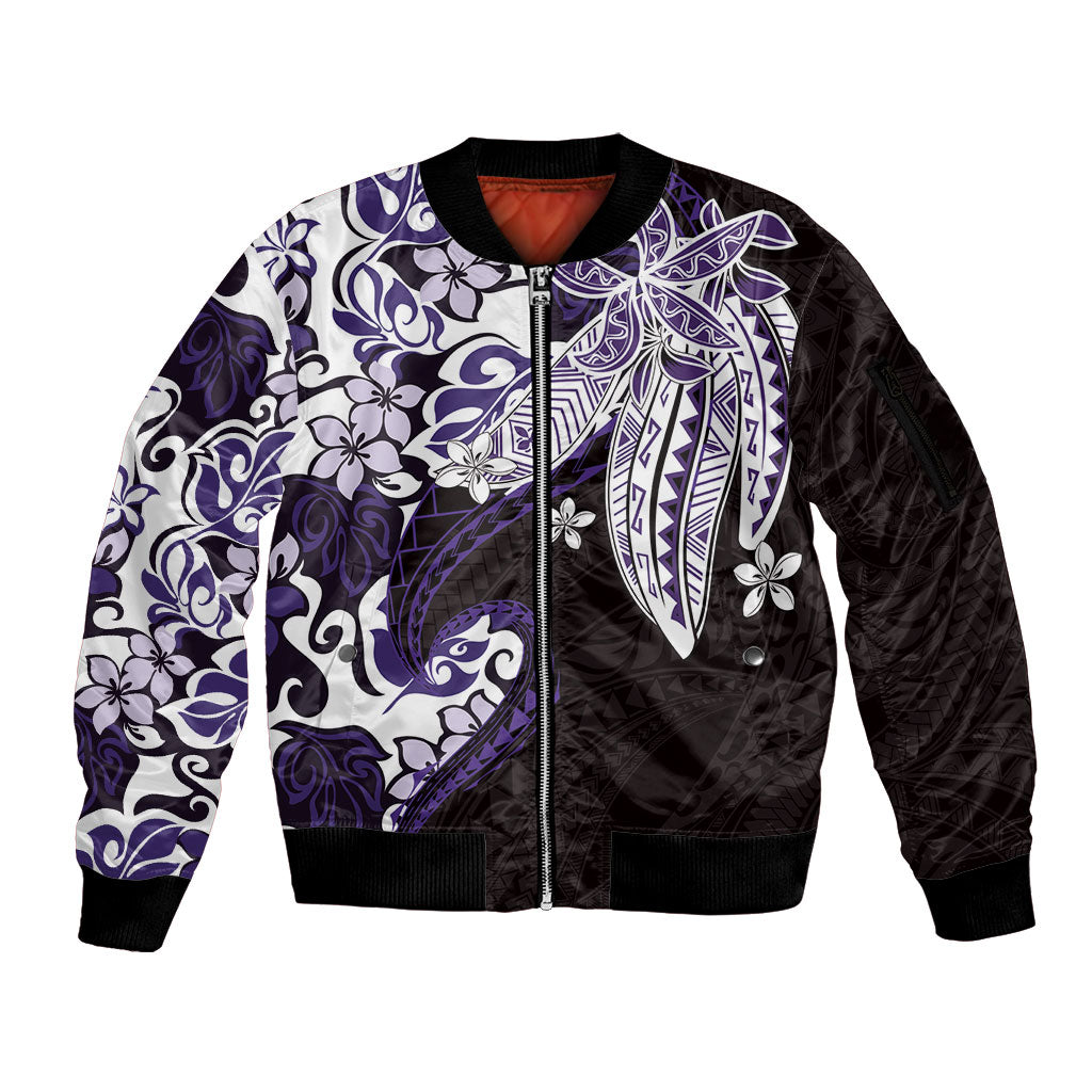 Monstera Plumeria Flowers Purple Sleeve Zip Bomber Jacket Polynesian Pattern LT01 Unisex Purple - Polynesian Pride