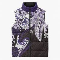 Monstera Plumeria Flowers Purple Sleeveless Puffer Jacket Polynesian Pattern