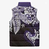 Monstera Plumeria Flowers Purple Sleeveless Puffer Jacket Polynesian Pattern