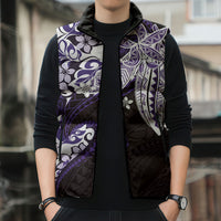 Monstera Plumeria Flowers Purple Sleeveless Puffer Jacket Polynesian Pattern