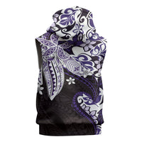 Monstera Plumeria Flowers Purple Sleeveless Zip Hoodie Polynesian Pattern