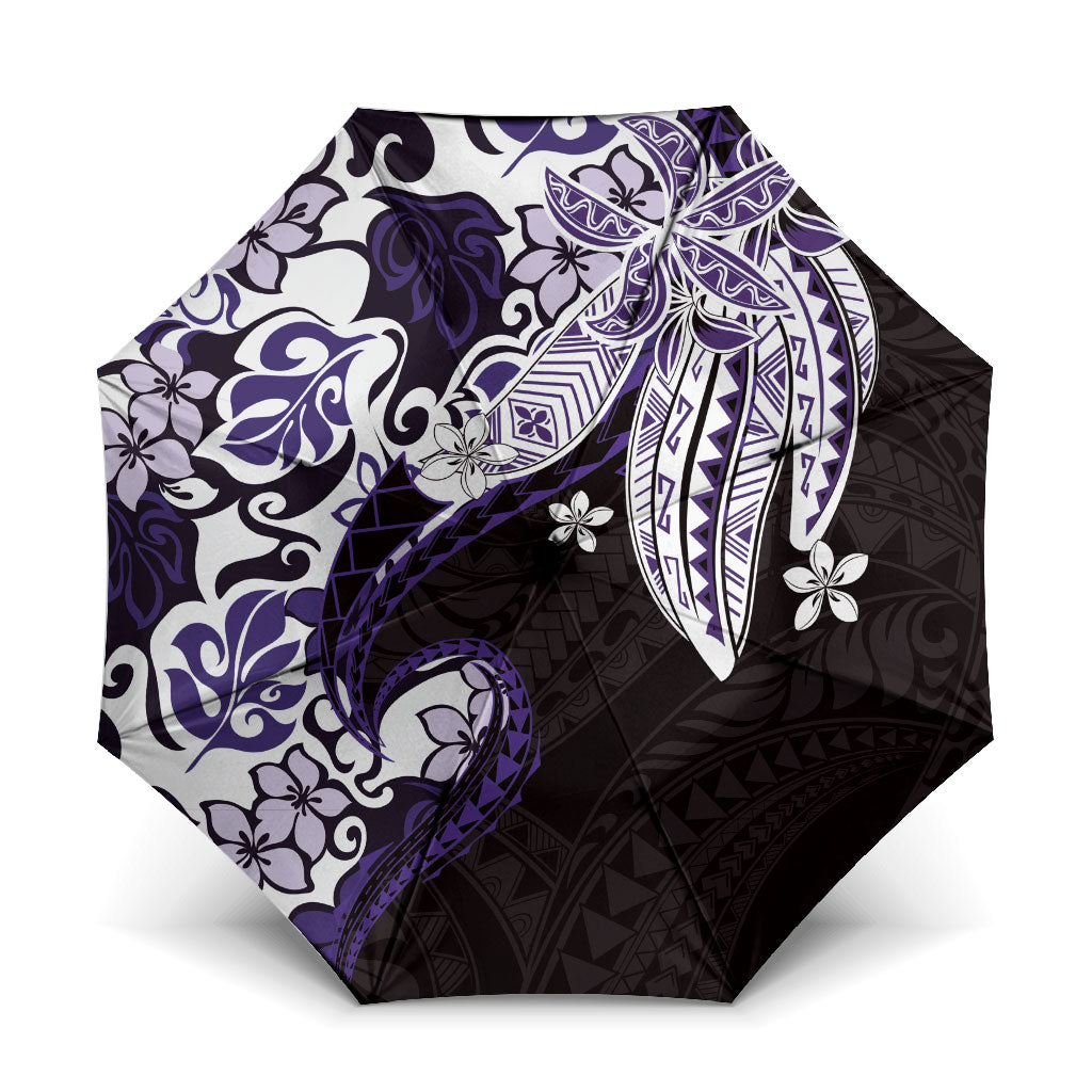Monstera Plumeria Flowers Purple Umbrella Polynesian Pattern LT01 One Size Folded 11.42 inch Opened Diameter 37.4 inch Purple - Polynesian Pride