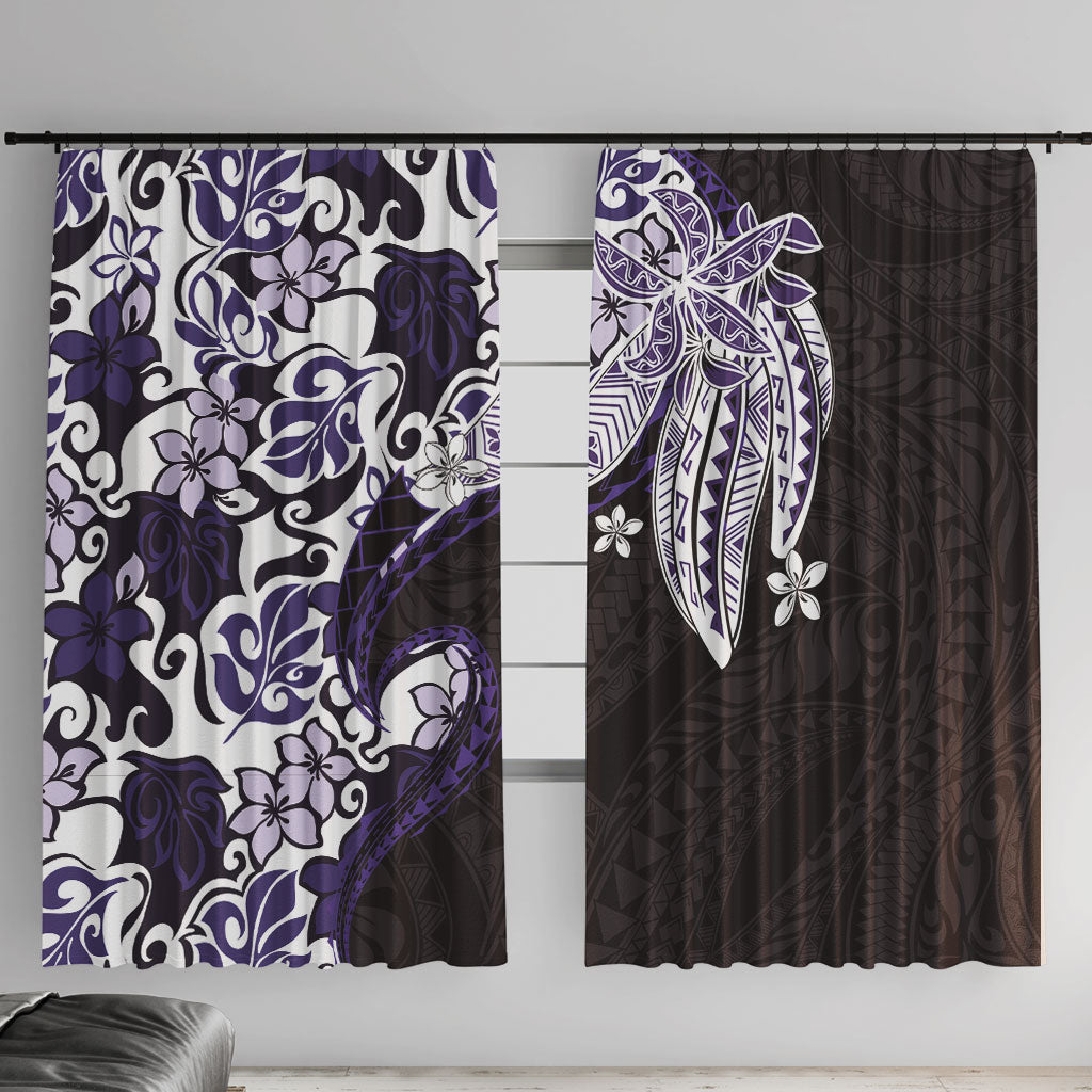 Monstera Plumeria Flowers Purple Window Curtain Polynesian Pattern