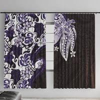 Monstera Plumeria Flowers Purple Window Curtain Polynesian Pattern