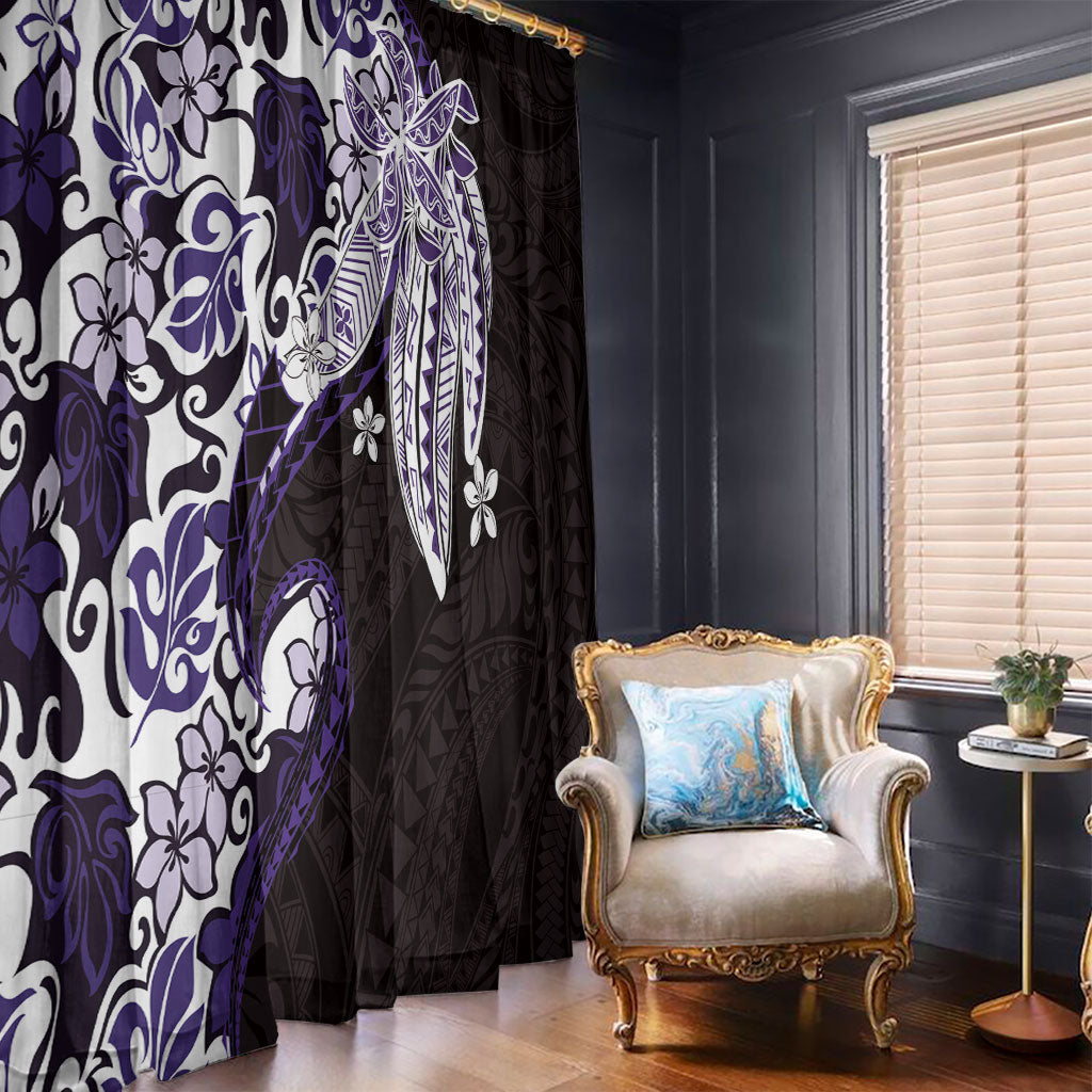 Monstera Plumeria Flowers Purple Window Curtain Polynesian Pattern