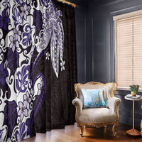 Monstera Plumeria Flowers Purple Window Curtain Polynesian Pattern