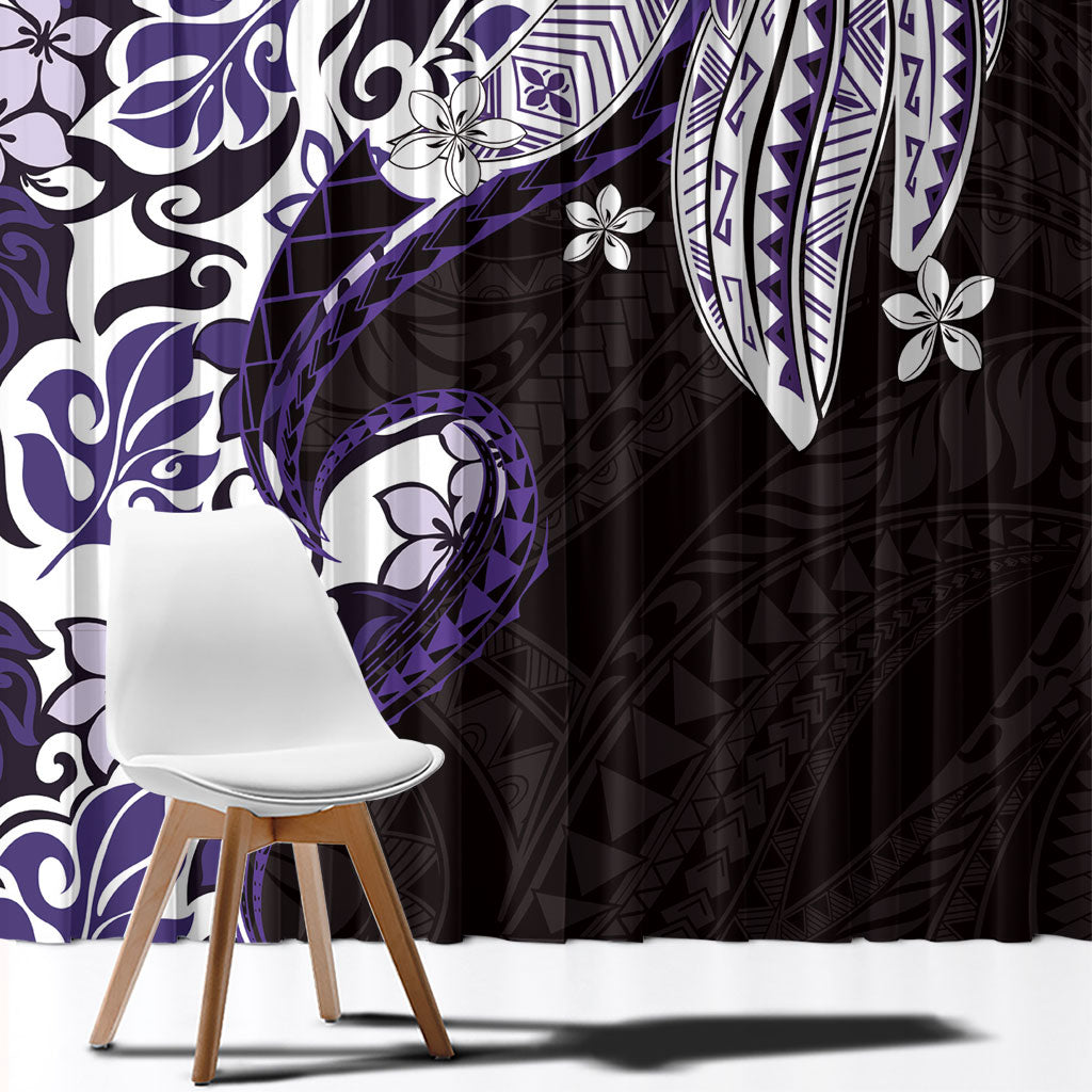 Monstera Plumeria Flowers Purple Window Curtain Polynesian Pattern