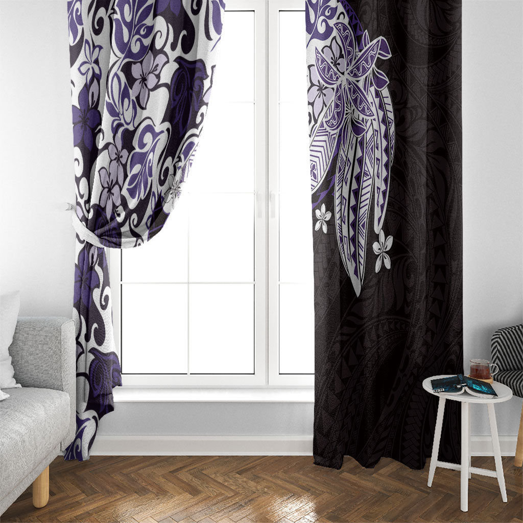 Monstera Plumeria Flowers Purple Window Curtain Polynesian Pattern