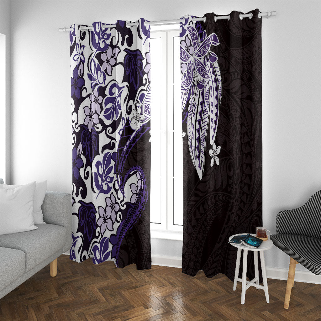 Monstera Plumeria Flowers Purple Window Curtain Polynesian Pattern