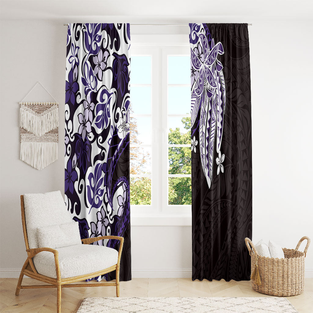 Monstera Plumeria Flowers Purple Window Curtain Polynesian Pattern