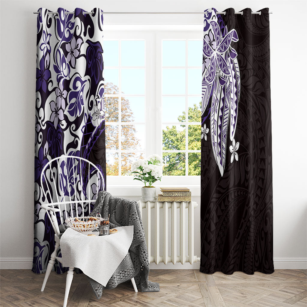 Monstera Plumeria Flowers Purple Window Curtain Polynesian Pattern