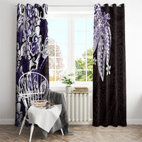Monstera Plumeria Flowers Purple Window Curtain Polynesian Pattern