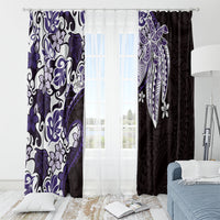 Monstera Plumeria Flowers Purple Window Curtain Polynesian Pattern