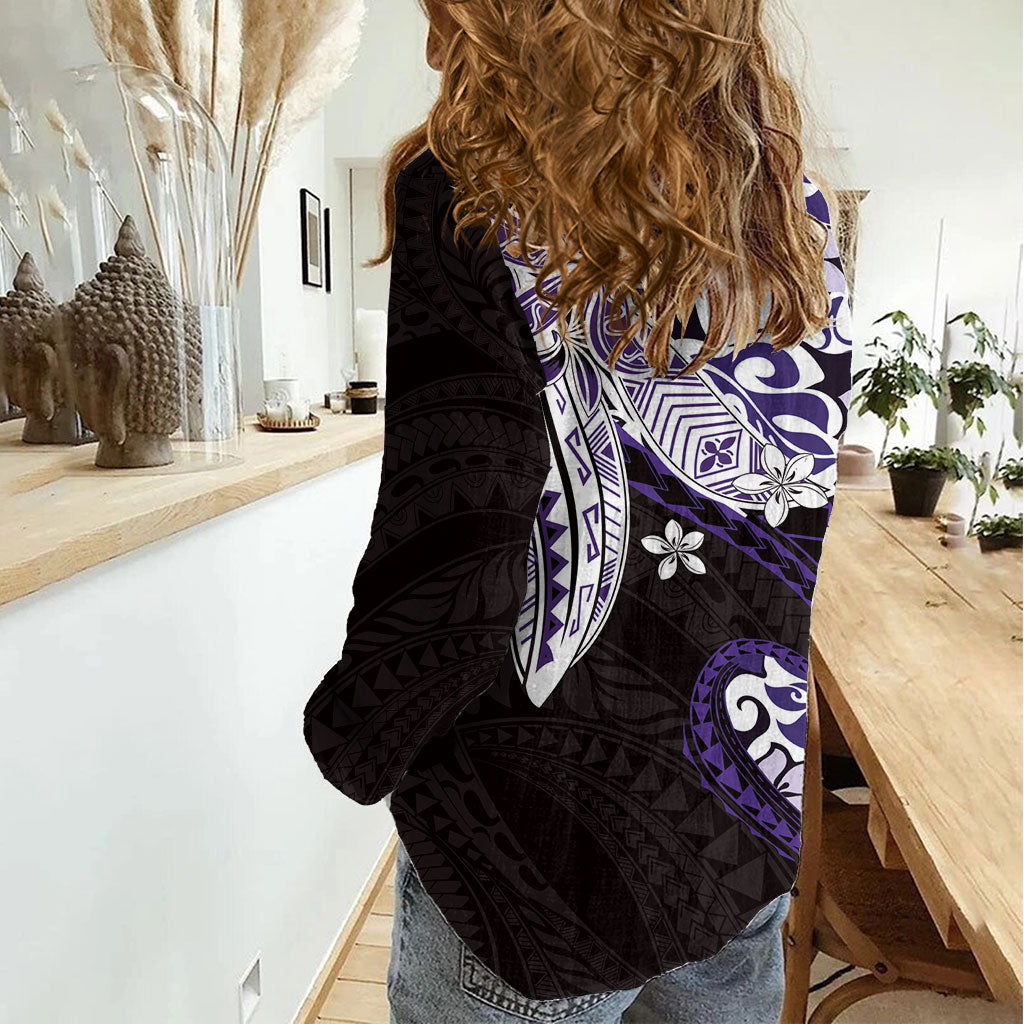 Monstera Plumeria Flowers Purple Women Casual Shirt Polynesian Pattern LT01 - Polynesian Pride