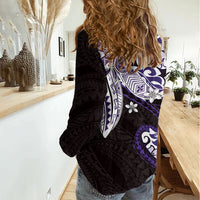 Monstera Plumeria Flowers Purple Women Casual Shirt Polynesian Pattern LT01 - Polynesian Pride