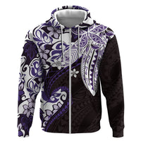 Monstera Plumeria Flowers Purple Zip Hoodie Polynesian Pattern LT01 Zip Hoodie Purple - Polynesian Pride