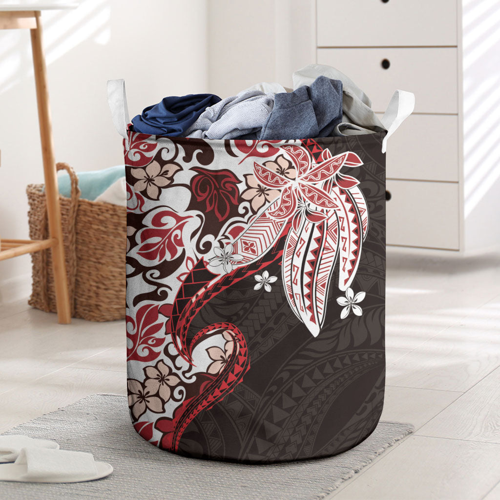 Monstera Plumeria Flowers Red Laundry Basket Polynesian Pattern