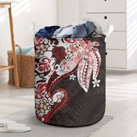 Monstera Plumeria Flowers Red Laundry Basket Polynesian Pattern