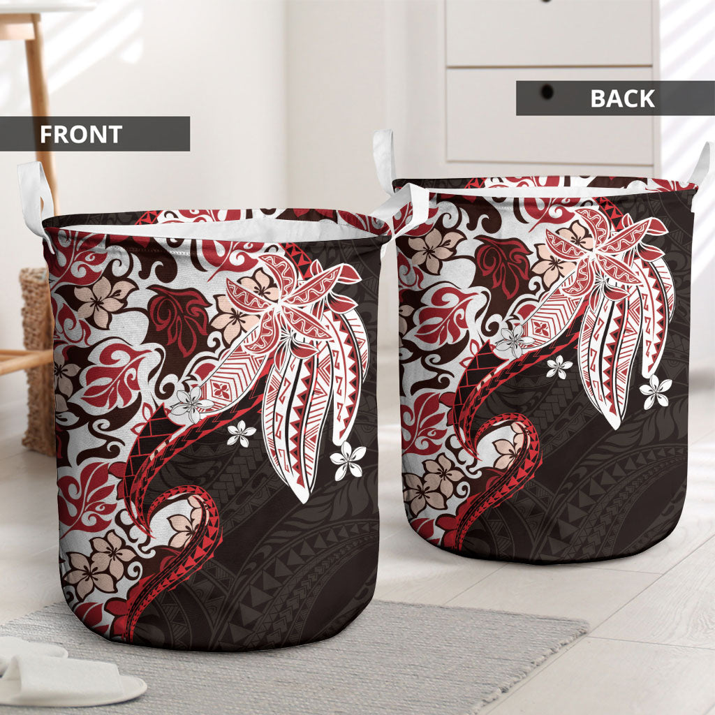 Monstera Plumeria Flowers Red Laundry Basket Polynesian Pattern