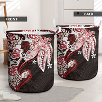 Monstera Plumeria Flowers Red Laundry Basket Polynesian Pattern