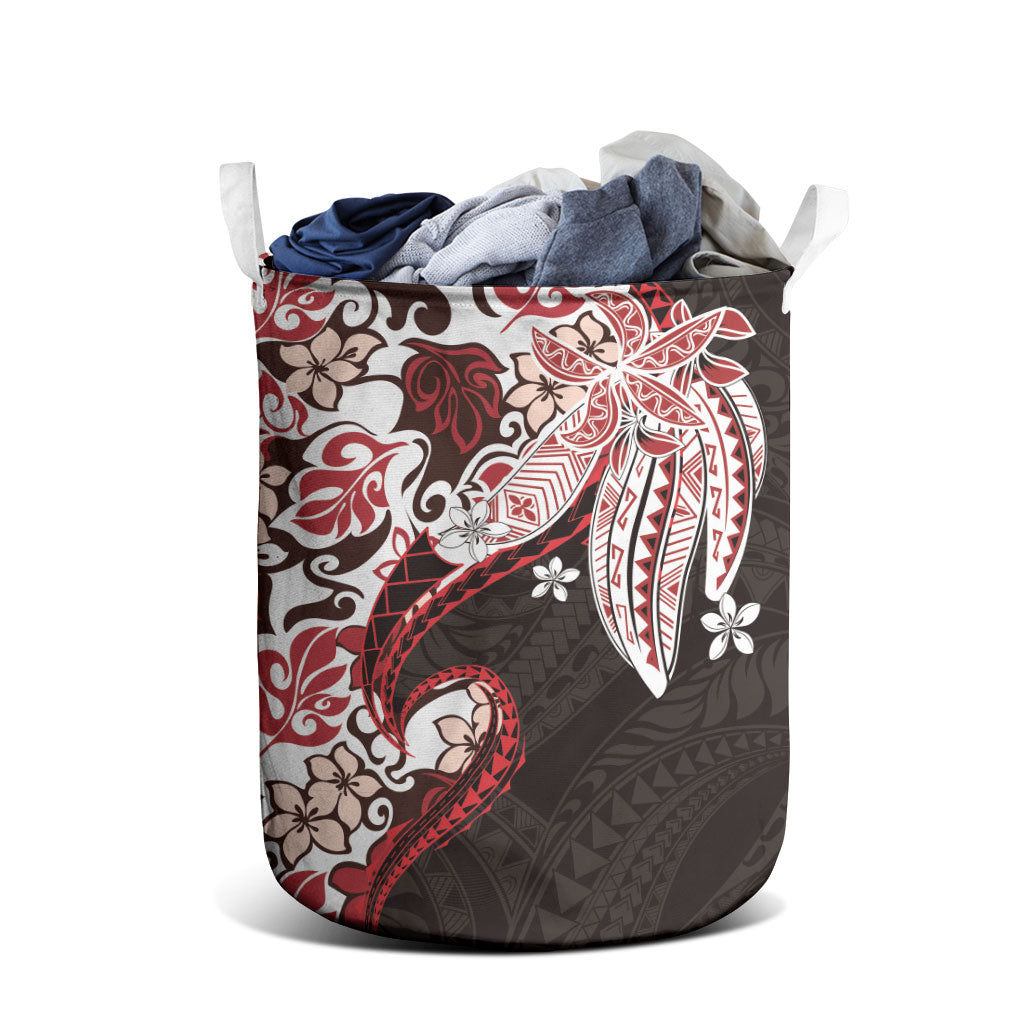 Monstera Plumeria Flowers Red Laundry Basket Polynesian Pattern