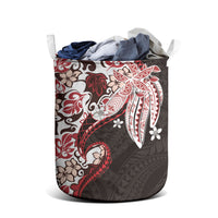 Monstera Plumeria Flowers Red Laundry Basket Polynesian Pattern