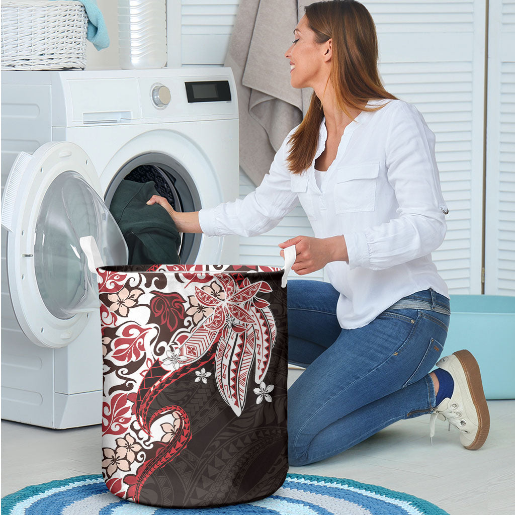 Monstera Plumeria Flowers Red Laundry Basket Polynesian Pattern