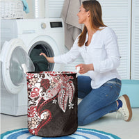 Monstera Plumeria Flowers Red Laundry Basket Polynesian Pattern