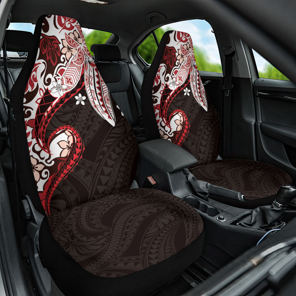 Monstera Plumeria Flowers Red Car Seat Cover Polynesian Pattern